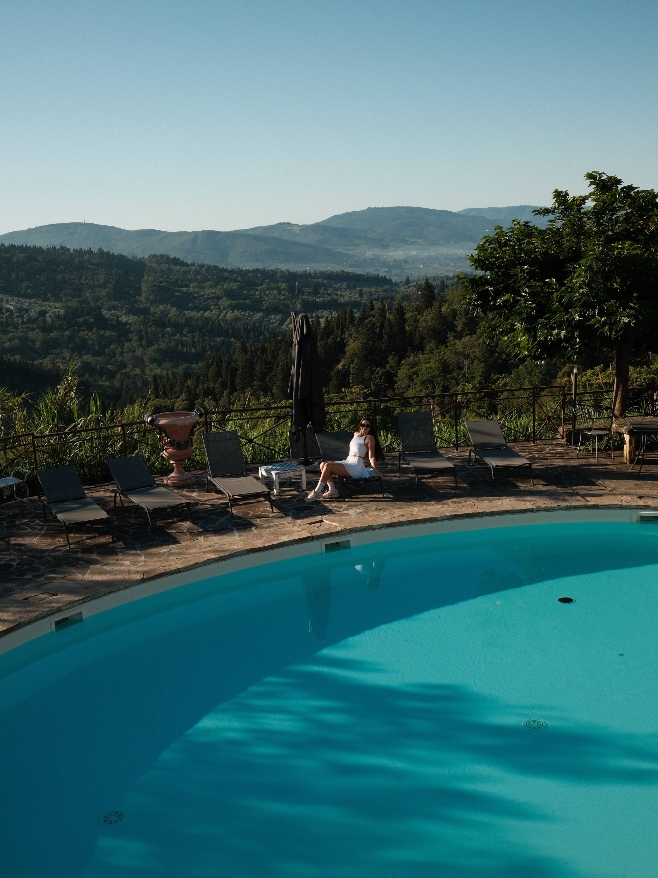 The villa pool looking out over the hills towards Florence